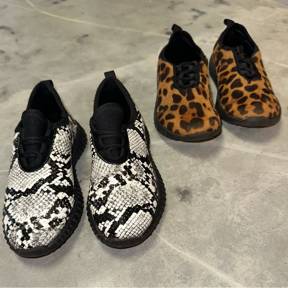 Little Girls Sneakers Size 9 Leopard Print And Snakeskin - Picture 1 of 7